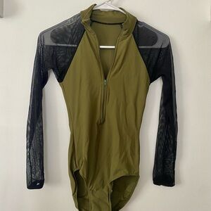 Eleve Dancewear Olive Green Black Mesh Ballet Leotard